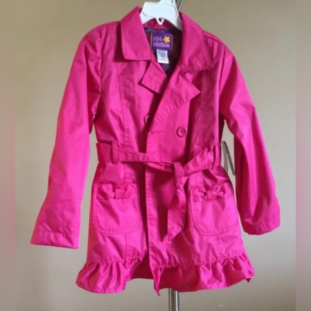 Girls Pink Platinum Pink Jacket Belted Trench Coat - Ruffles Bows - Size 6X